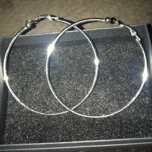 Clip on dangle dangly earrings silver large hoops!
